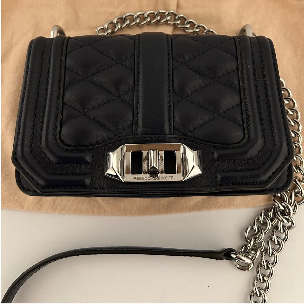 Rebecca Minkoff Mini Love‎ Quilted Leather Crossbody Bag Navy Blue - Picture 2 of 8